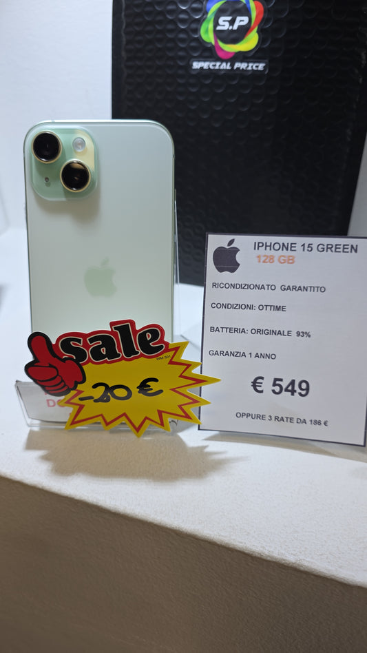 iPhone 15 GREEN  128 GB  - 5G usato Garantito
